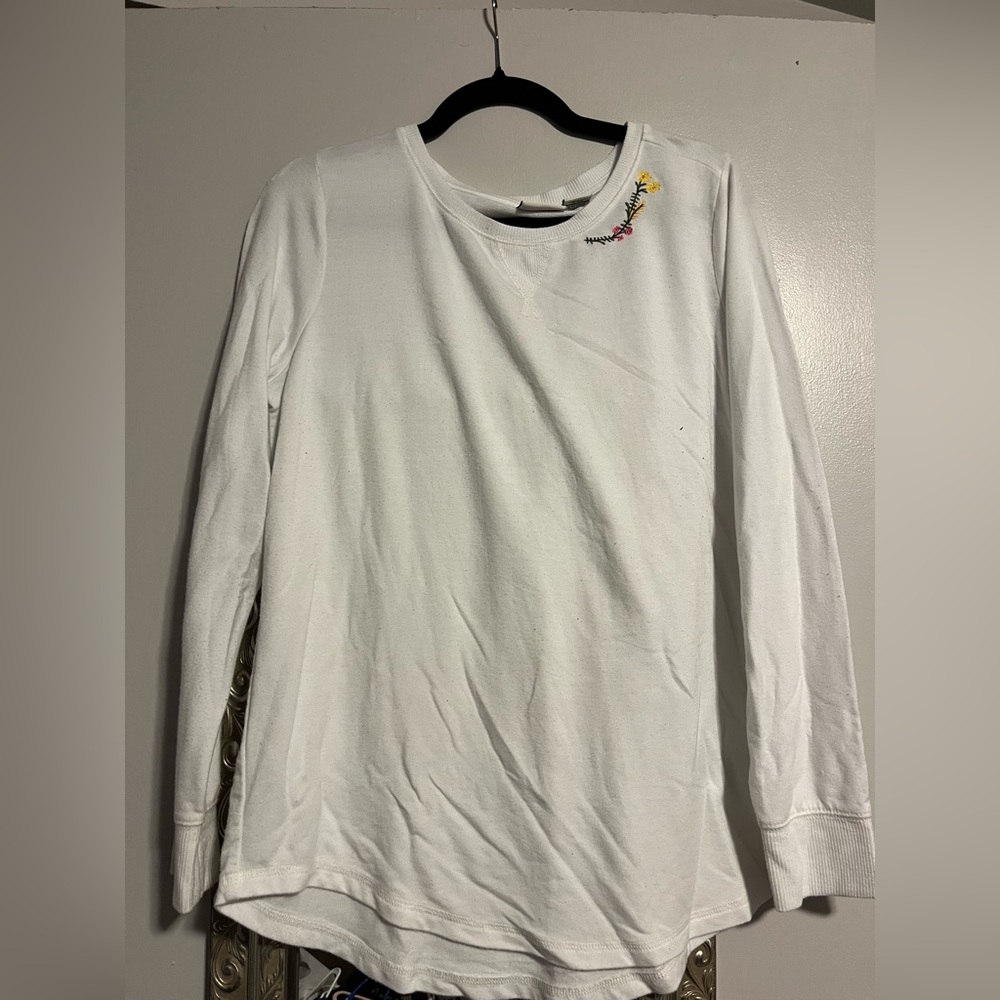 Rachel Zoe White Long Sleeve Tee with Floral Detail